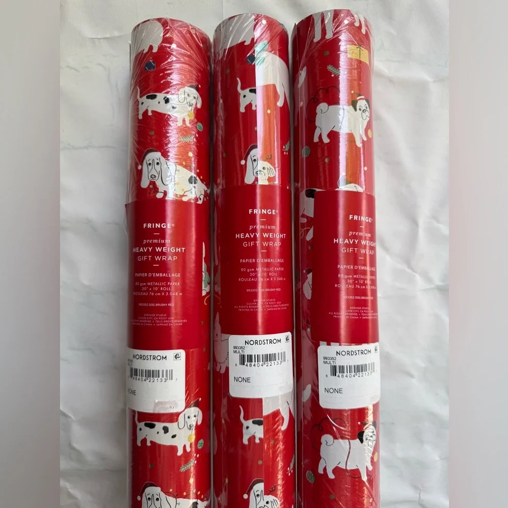 FRINGE heavy weight Christmas Gift Wrap Paper Roll Lot of 3 New puppy dog design